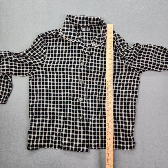 Vintage Addiction Button Up Blouse Women's Large Black Plaid Long Sleeve Top - Picture 7 of 11